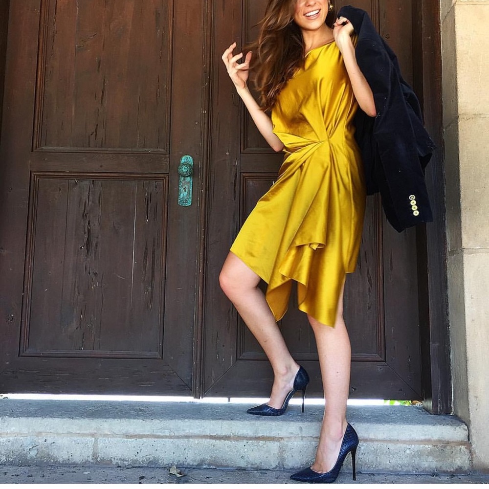 Rachel Roy Gold silk draped dress